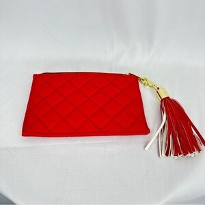 Betsey Johnson Red Quilted Gold Zipper Clutch with Gold & Red Detachable Tassel